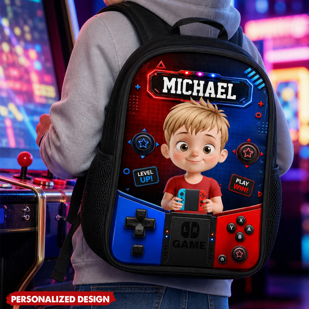 Personalized Kids Game Controller Backpack -Little Cartoon Gamer Bookbag