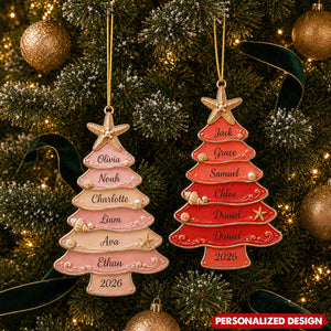Personalized Coastal Christmas Tree Acrylic Ornament - Beach Seashell Starfish Holiday Keepsake