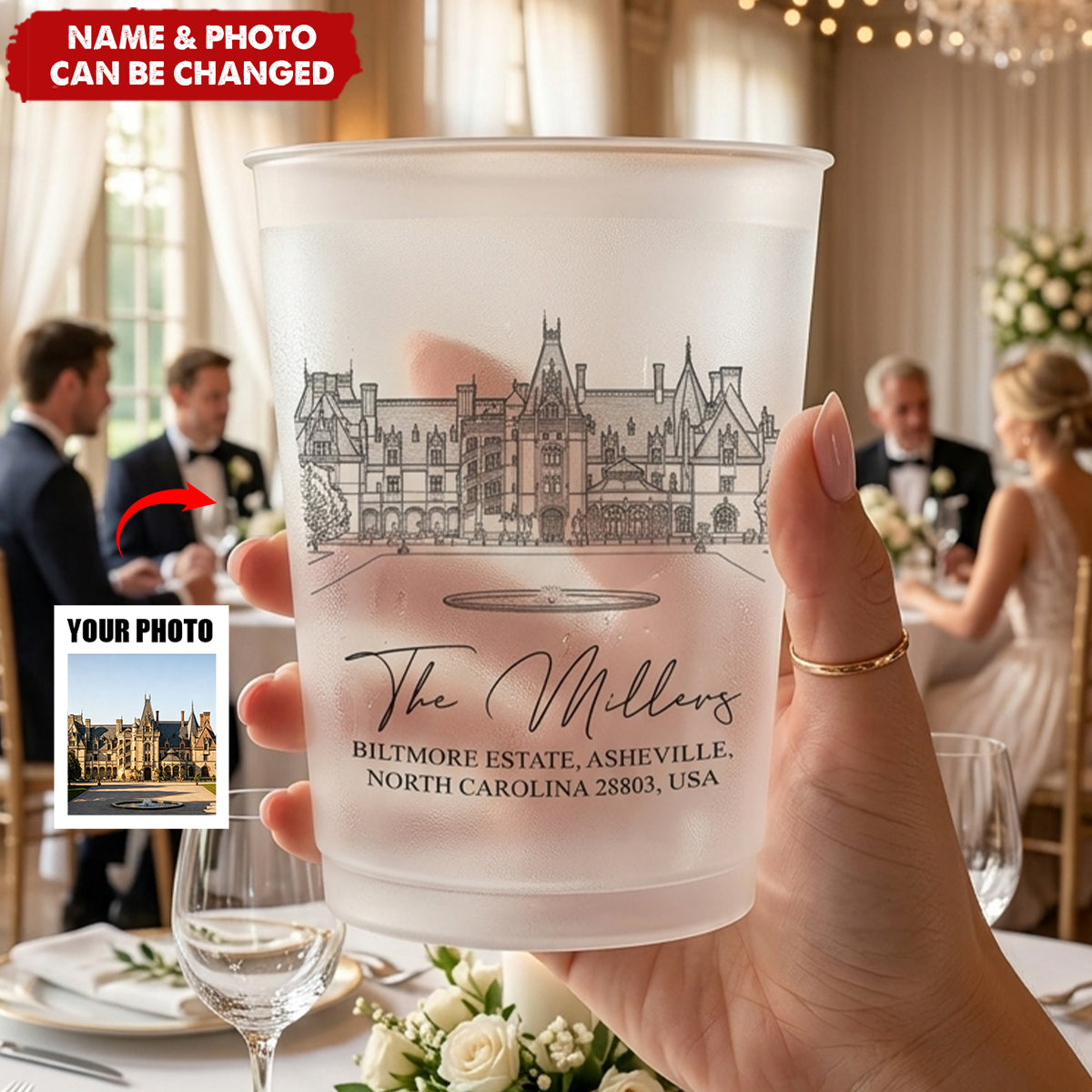 Custom Photo Wedding Venue Illustration Drawing Wedding Favors - Personalized Cups