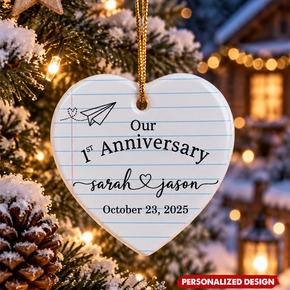 Personalized Our 1st Anniversary Heart Ornament - Custom Couple Names & Date Keepsake