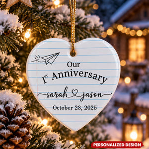 Personalized Our 1st Anniversary Heart Ornament - Custom Couple Names & Date Keepsake