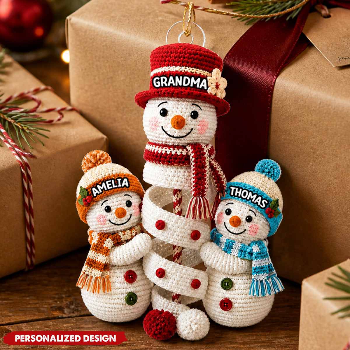 Personalized Snowman Family Acrylic Christmas Ornament - Custom Names Ornament