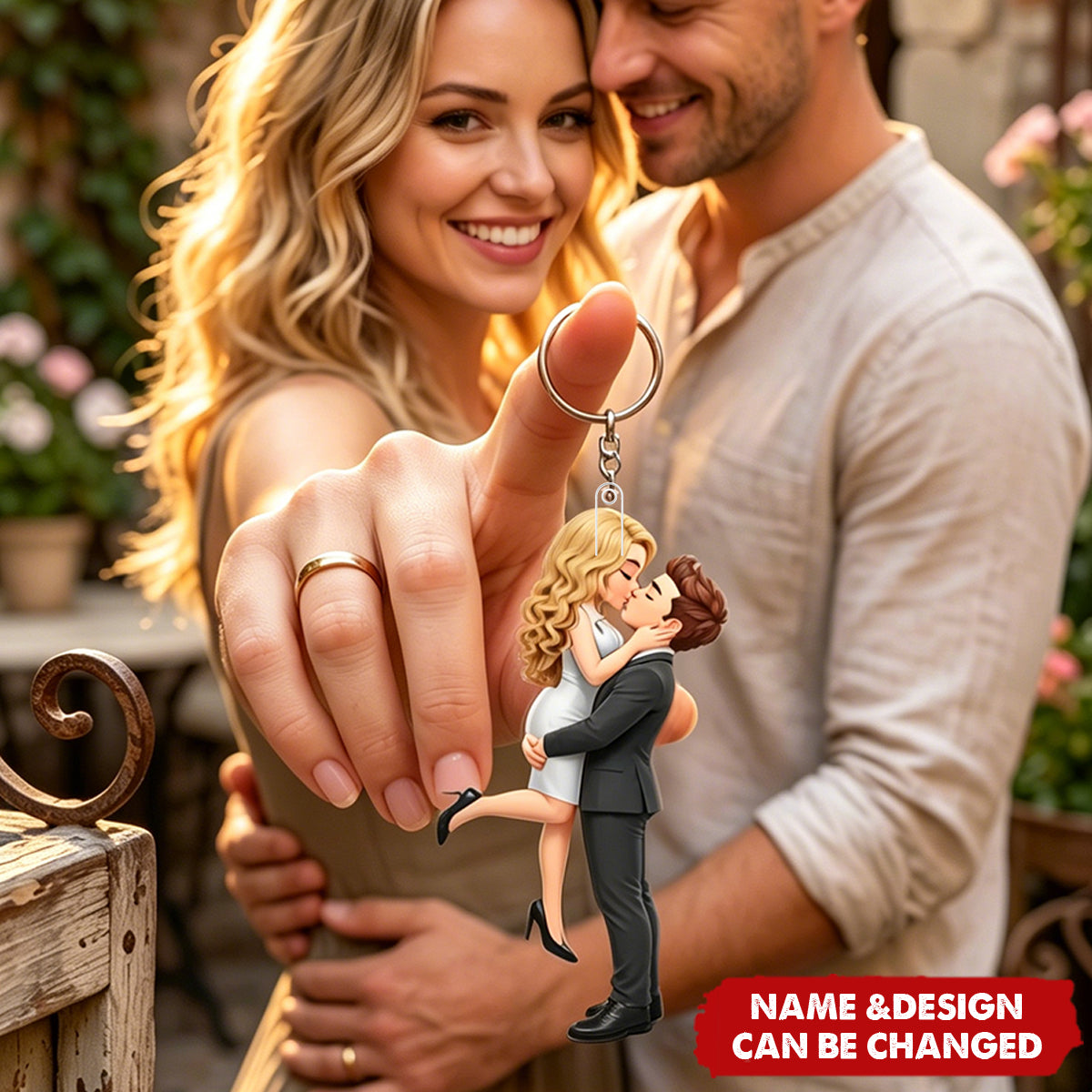 Personalized Acrylic Keychain - Custom Kissing Couple Portrait Keyring, Romantic Couple Gift for Him and Her