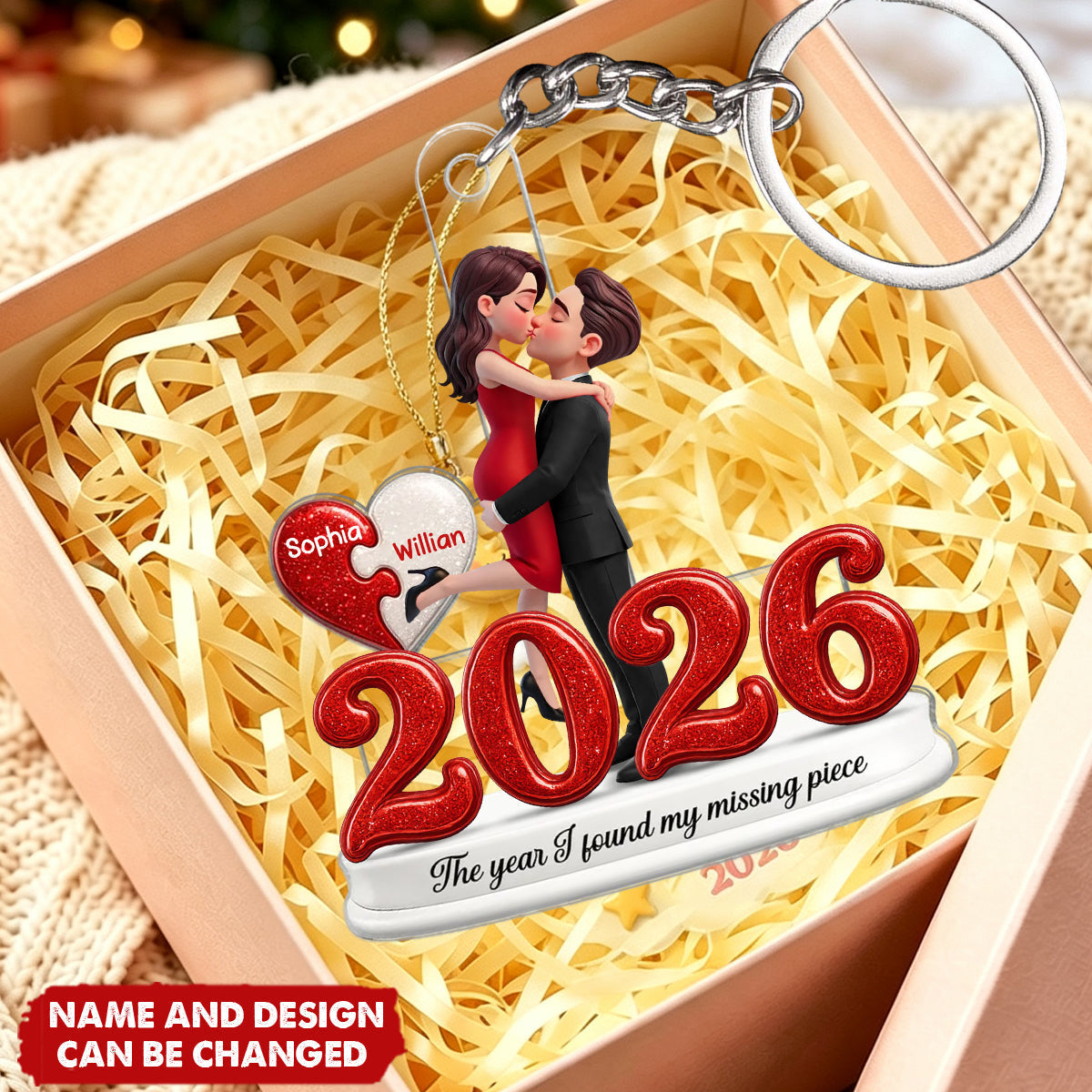 The Year I Found My Missing Piece - Personalized Acrylic Keychain - Christmas Keepsake for Couples