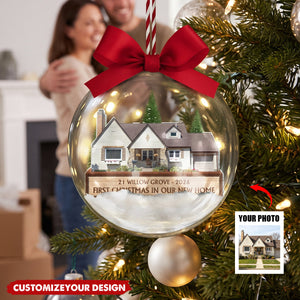 Custom Photo First Christmas In Our New House - Personalized 3D Acrylic Ball Ornament