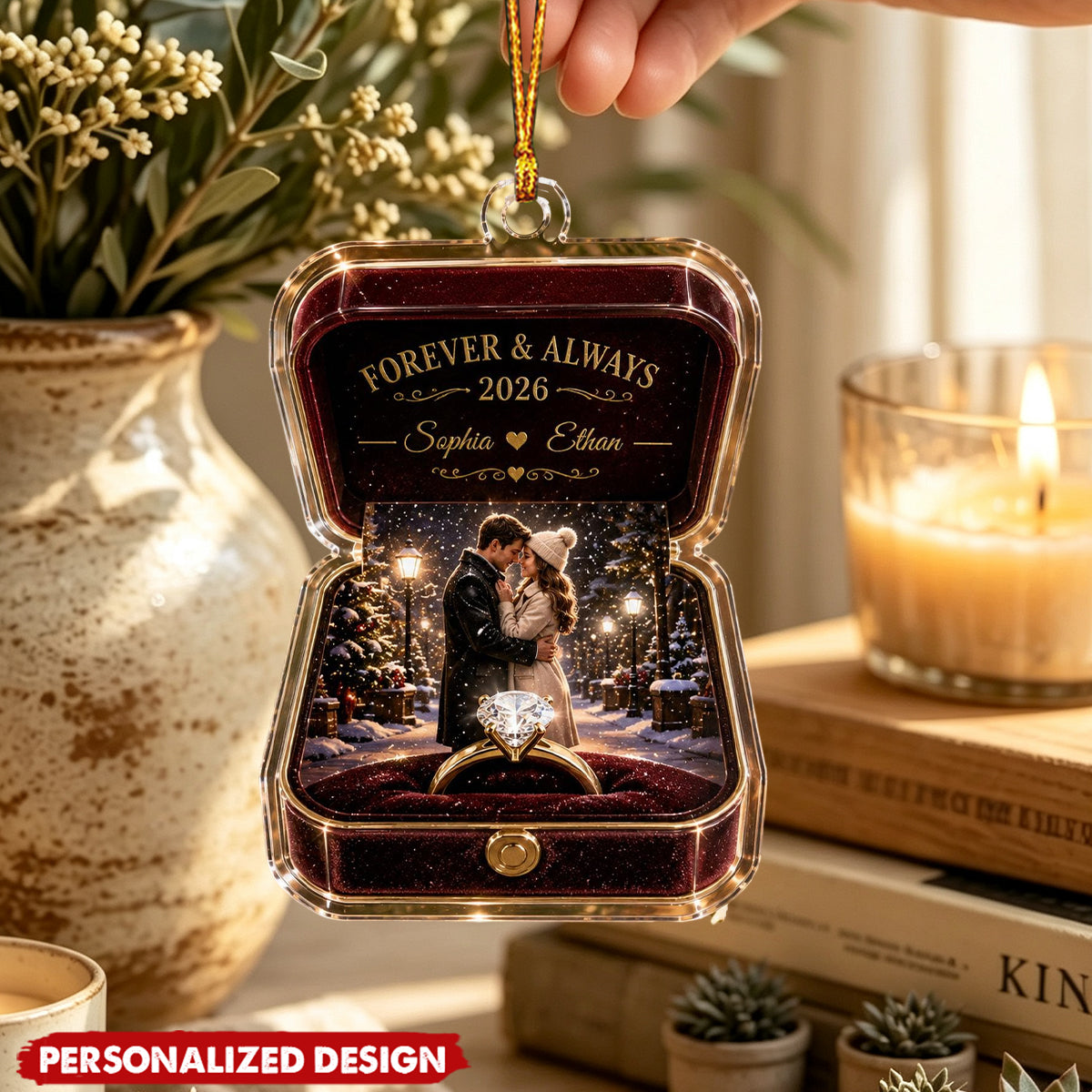 Personalized Ring Box Couple Christmas Acrylic Ornament - Romantic Wedding & Engagement Gift
