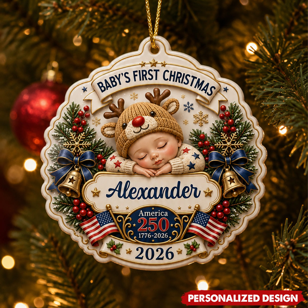 Personalized Baby's First Christmas 2026 Ornament - America 250 Years Baby Acrylic Ornament