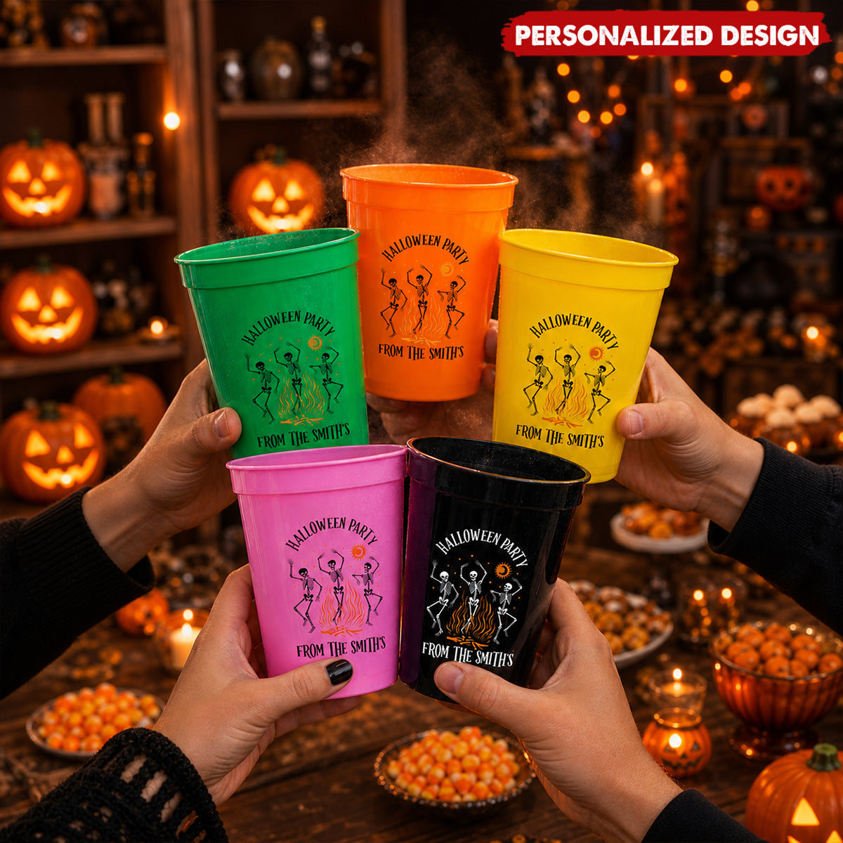 Dancing Skeleton Custom Halloween Plastic Cups - For Halloween Party