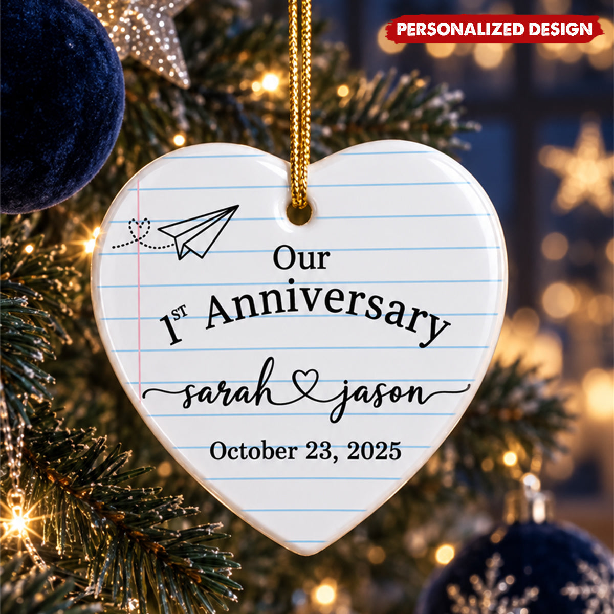 Personalized Our 1st Anniversary Heart Ornament - Custom Couple Names & Date Keepsake