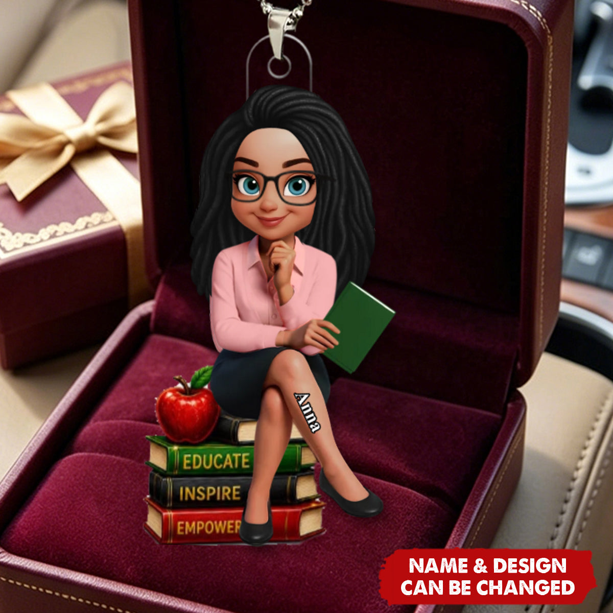 Teach Love Changes Life - Personalized Back to School Trendy Acrylic Car Ornament - African American Teacher Appreciation Gift