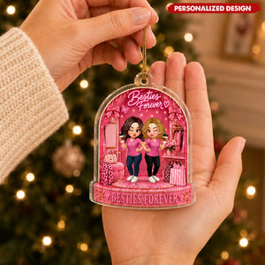 Personalized Besties Forever Acrylic Ornament - Pink Fashion Besties Ornament