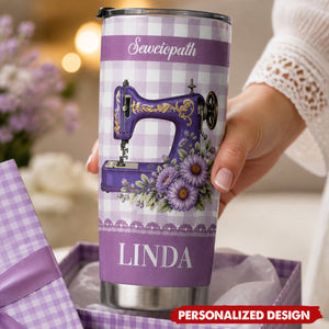 Personalized Vintage Sewing Machine Stainless Steel Tumbler - Custom Name Quilter Seamstress Gift Tumbler