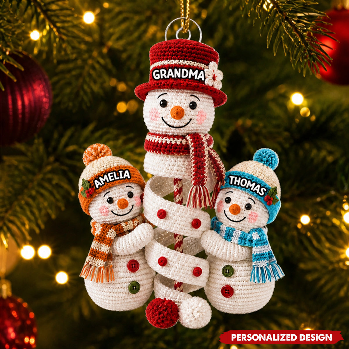 Personalized Snowman Family Acrylic Christmas Ornament - Custom Names Ornament