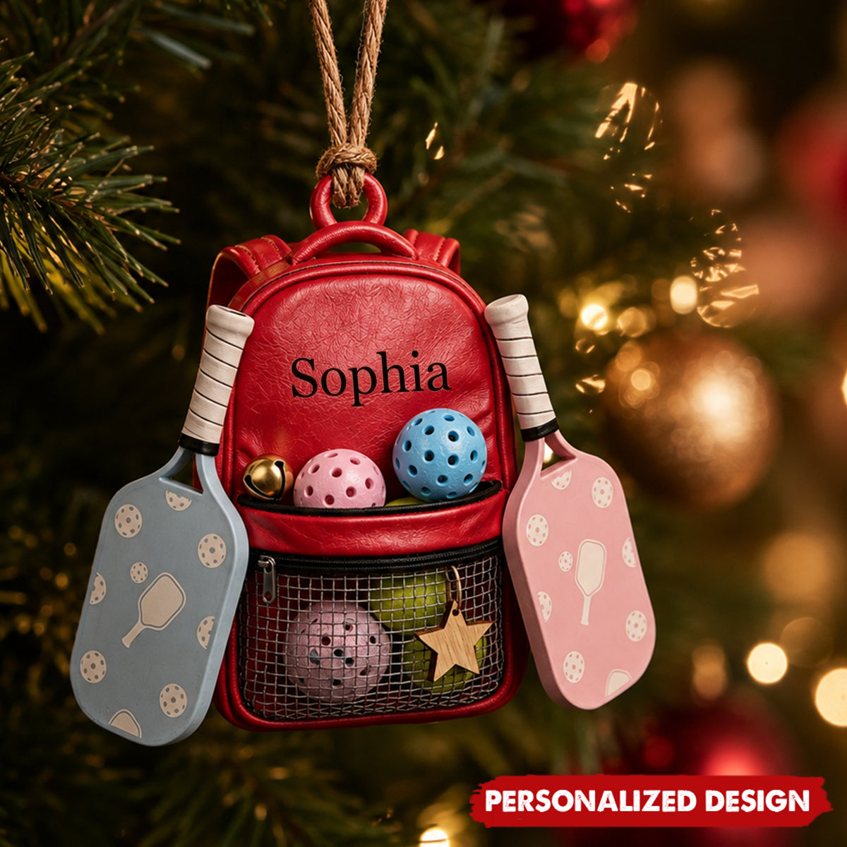 Personalized Pickleball Backpack Christmas Ornament - Pickleball Player Acrylic Ornament