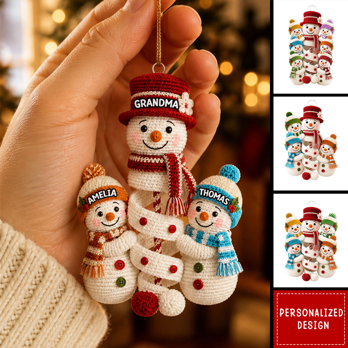 Personalized Snowman Family Acrylic Christmas Ornament - Custom Names Ornament