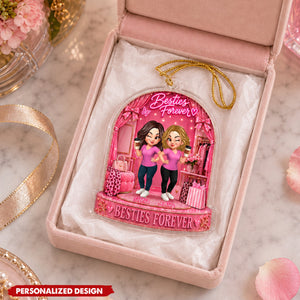Personalized Besties Forever Acrylic Ornament - Pink Fashion Besties Ornament