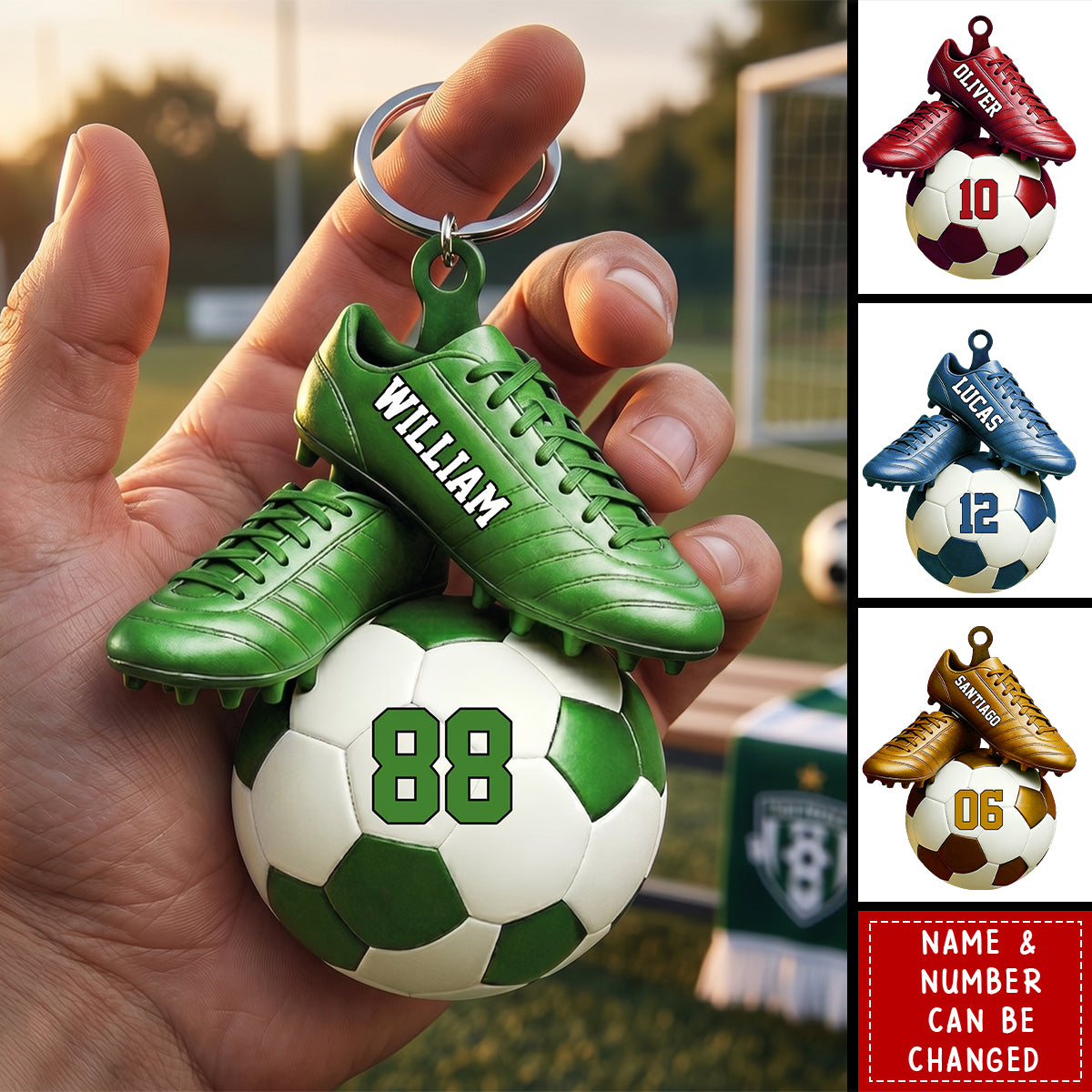 Personalized Soccer Acrylic Keychain - Custom Name & Jersey Number Gift for Fans