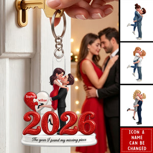 The Year I Found My Missing Piece - Personalized Acrylic Keychain - Christmas Keepsake for Couples