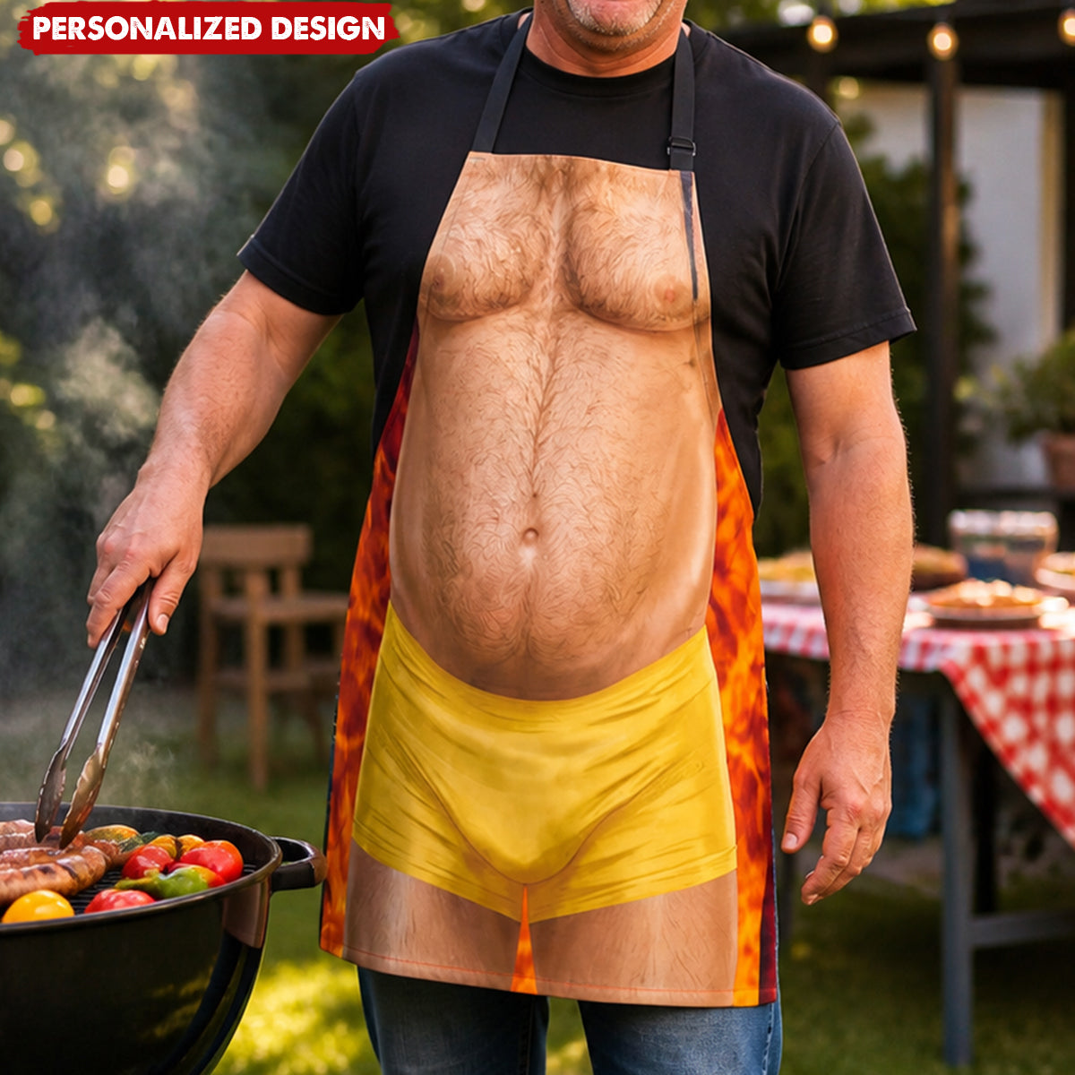Funny 3D Man Print BBQ Apron - Novelty Humorous Kitchen Cooking Apron for Men
