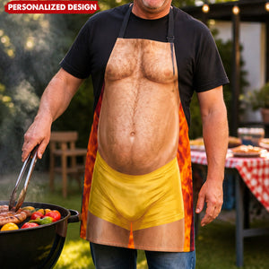 Funny 3D Man Print BBQ Apron - Novelty Humorous Kitchen Cooking Apron for Men