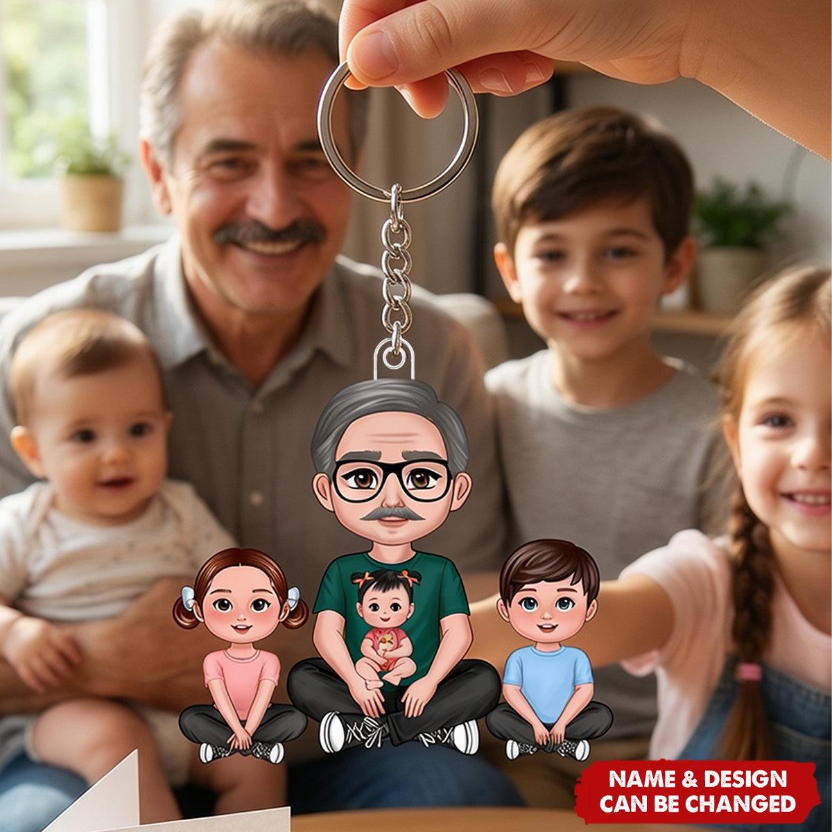 Forever Love Dad Grandpa Sitting With Kids - Personalized 2-Layered Acrylic Keychain