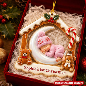 Personalized Baby's First Christmas Acrylic Ornament - Gingerbread House Hanging Decoration