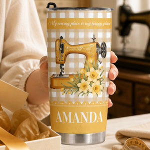 Personalized Vintage Sewing Machine Stainless Steel Tumbler - Custom Name Quilter Seamstress Gift Tumbler
