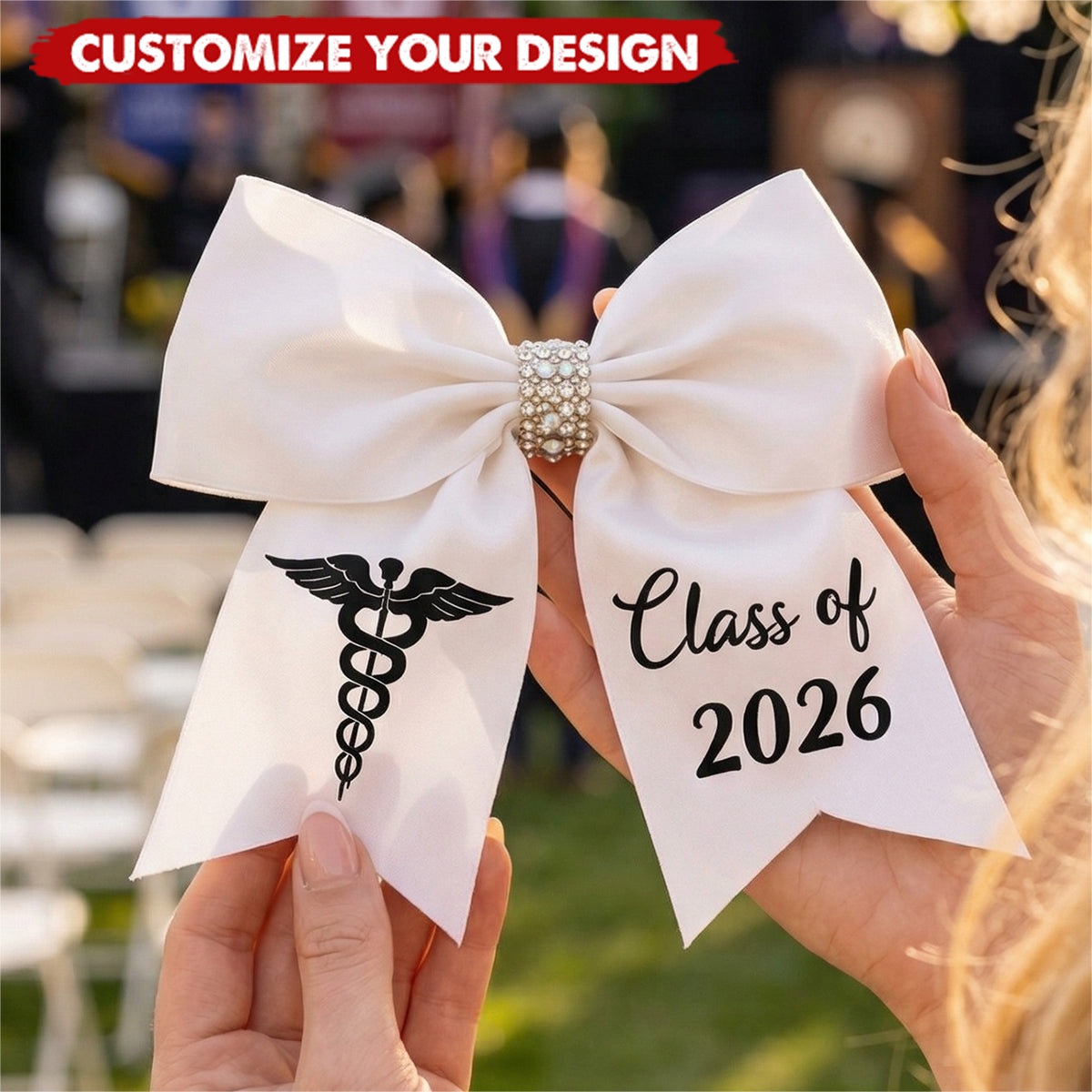 Personalized Class of 2026 Graduation Cap Bow, Graduation Hairpin Ribbon