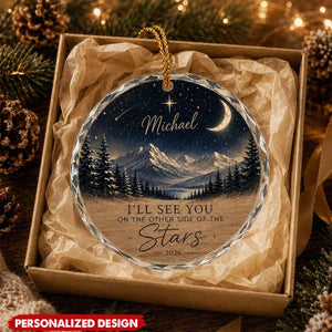 Personalized Memorial Starry Mountain Glass Ornament - Custom Name Remembrance Christmas Keepsake