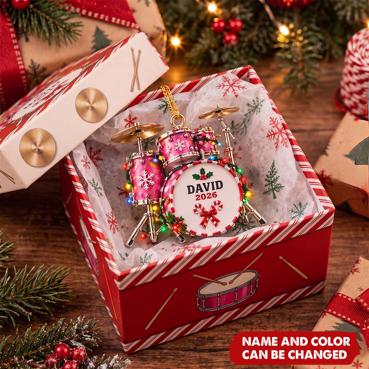 Personalized Drum Christmas Ornament - Gift For Drummers & Drum Lovers