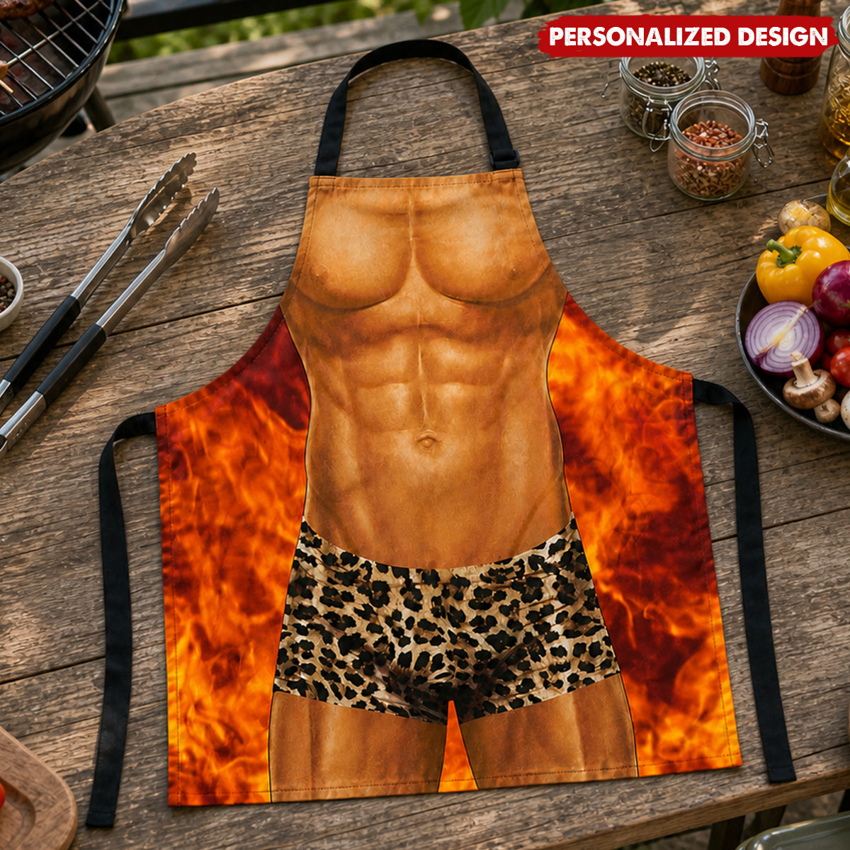 Funny 3D Man Print BBQ Apron - Novelty Humorous Kitchen Cooking Apron for Men