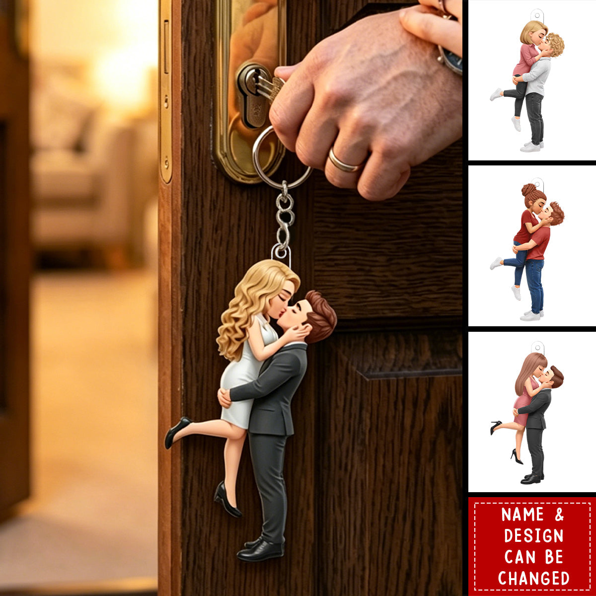 Personalized Acrylic Keychain - Custom Kissing Couple Portrait Keyring, Romantic Couple Gift for Him and Her