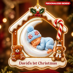 Personalized Baby's First Christmas Acrylic Ornament - Gingerbread House Hanging Decoration