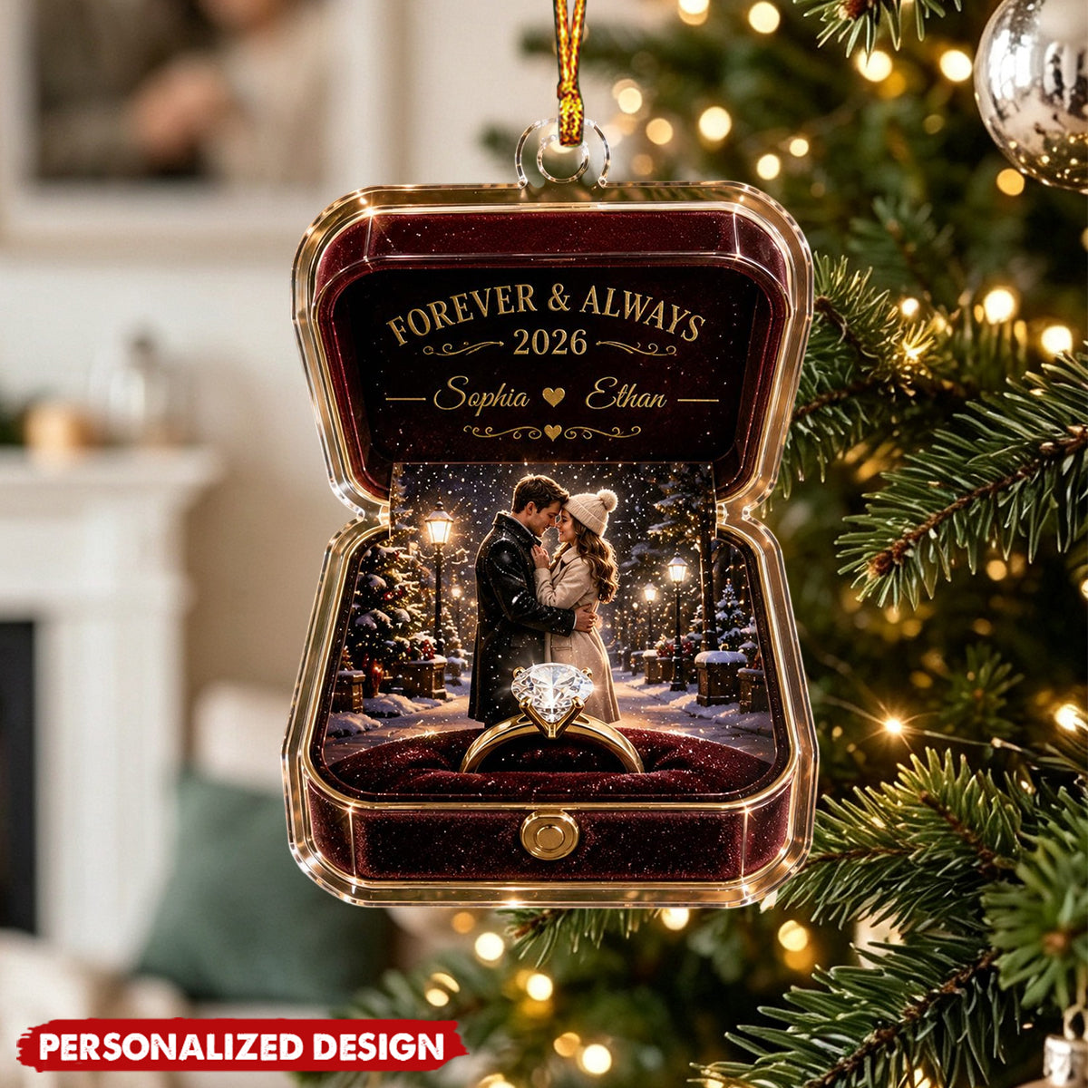 Personalized Ring Box Couple Christmas Acrylic Ornament - Romantic Wedding & Engagement Gift