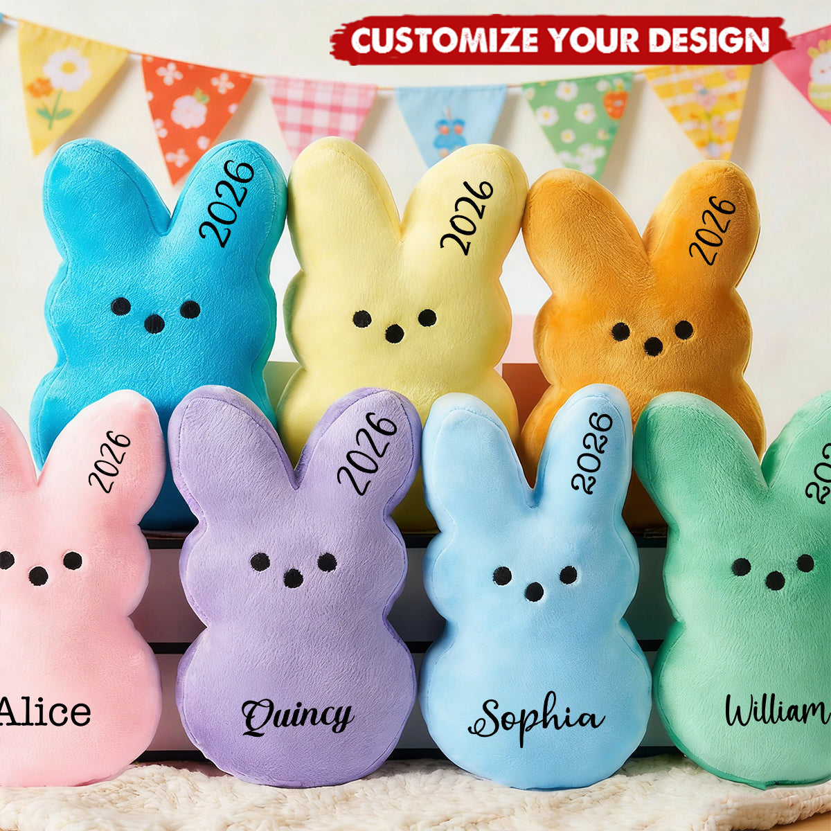 Custom Name Easter Rabbit - Personalized Peep Bunny Plush, Easter Gift for Kids