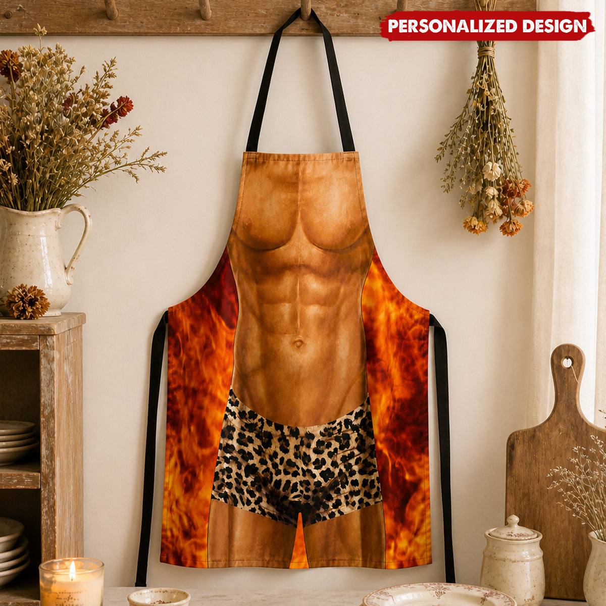 Funny 3D Man Print BBQ Apron - Novelty Humorous Kitchen Cooking Apron for Men
