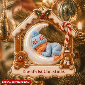 Personalized Baby's First Christmas Acrylic Ornament - Gingerbread House Hanging Decoration