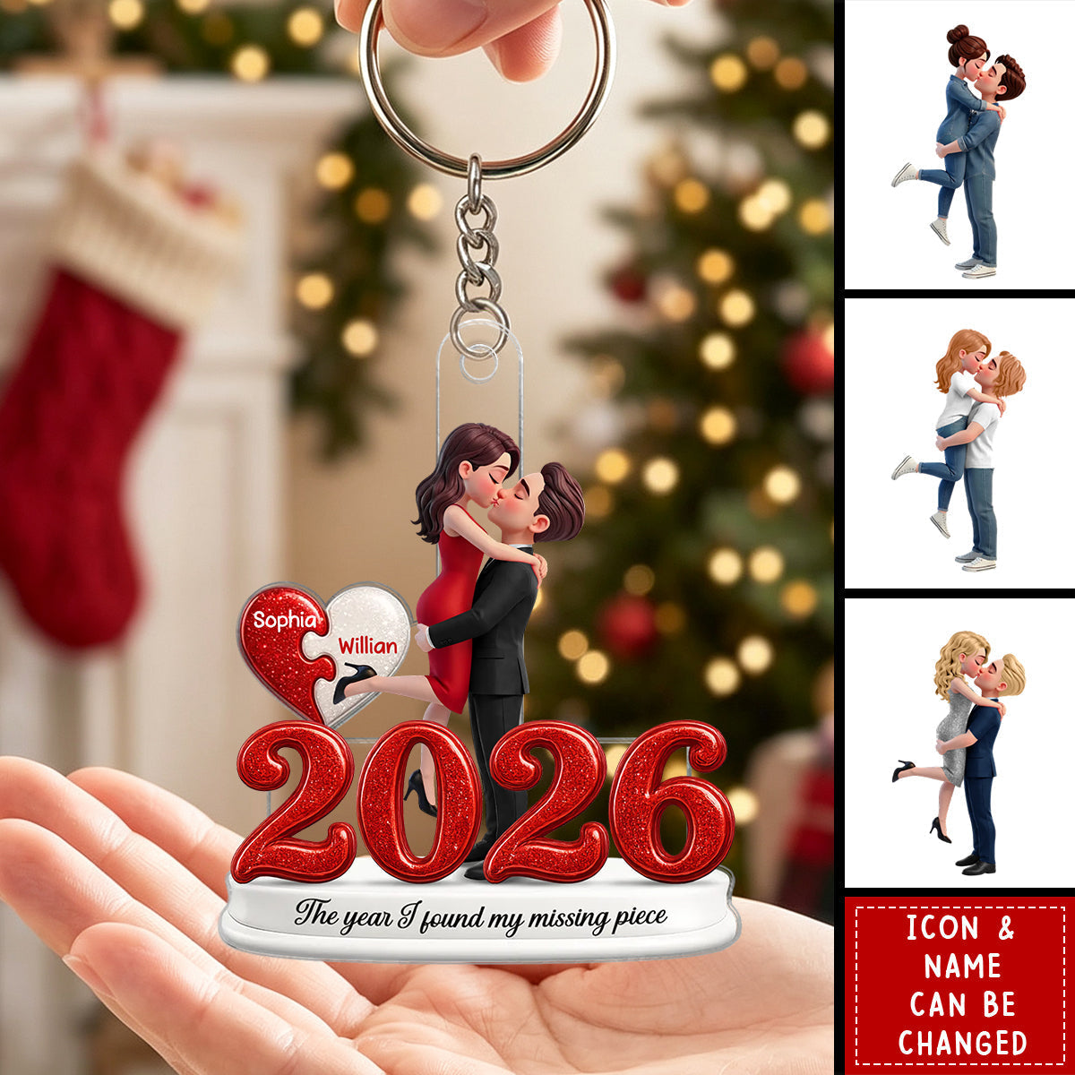 The Year I Found My Missing Piece - Personalized Acrylic Keychain - Christmas Keepsake for Couples