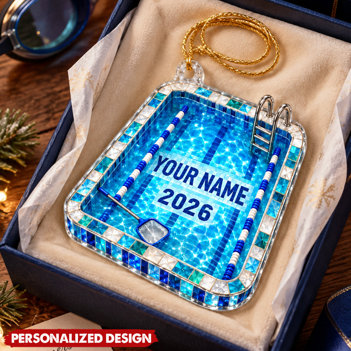 Personalized Pool Ladder Swim Lane Acrylic Ornament Christmas - Gift for Swimmer