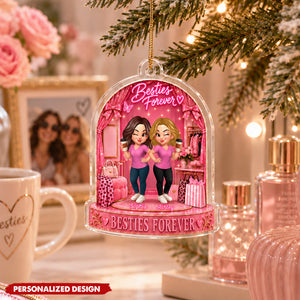 Personalized Besties Forever Acrylic Ornament - Pink Fashion Besties Ornament