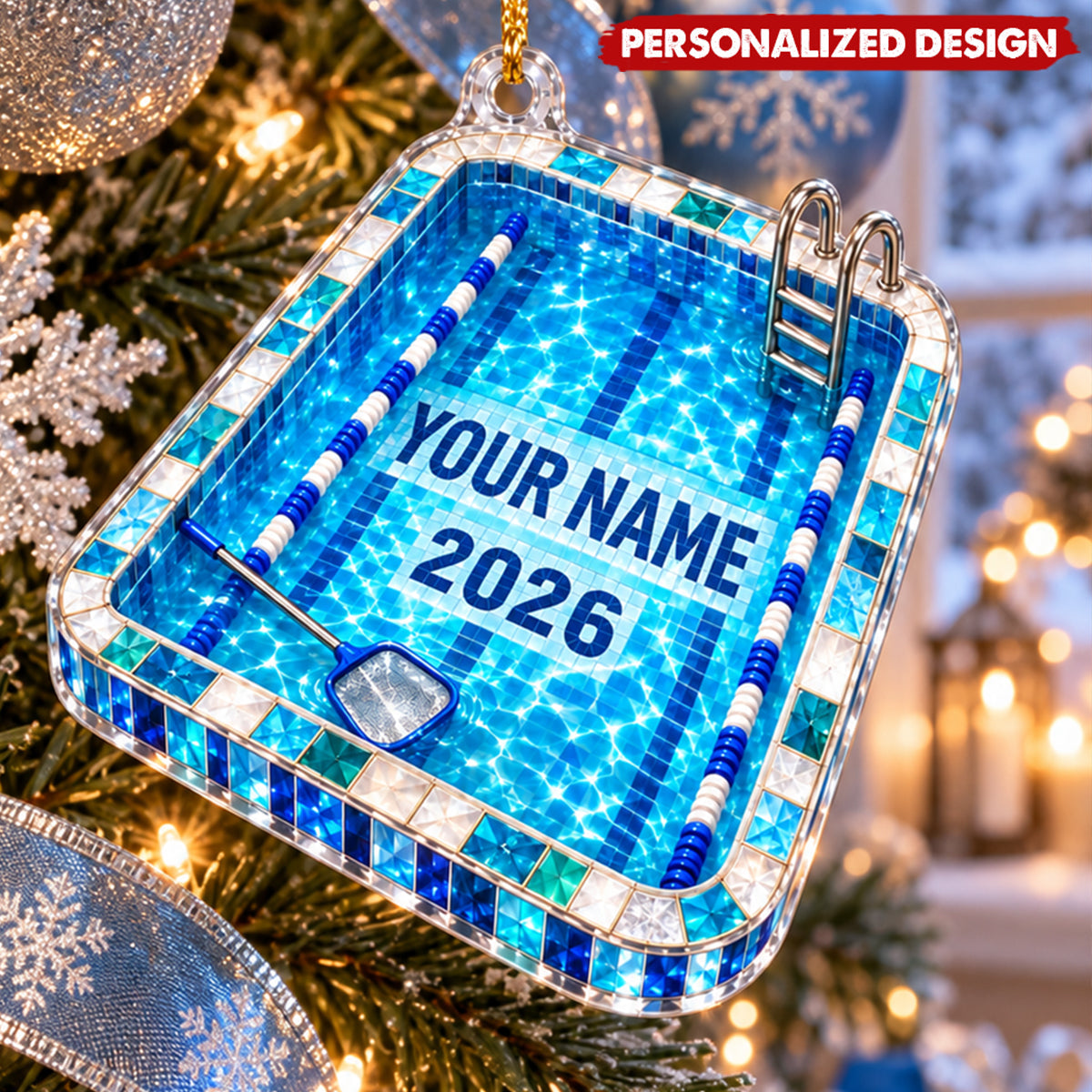 Personalized Pool Ladder Swim Lane Acrylic Ornament Christmas - Gift for Swimmer