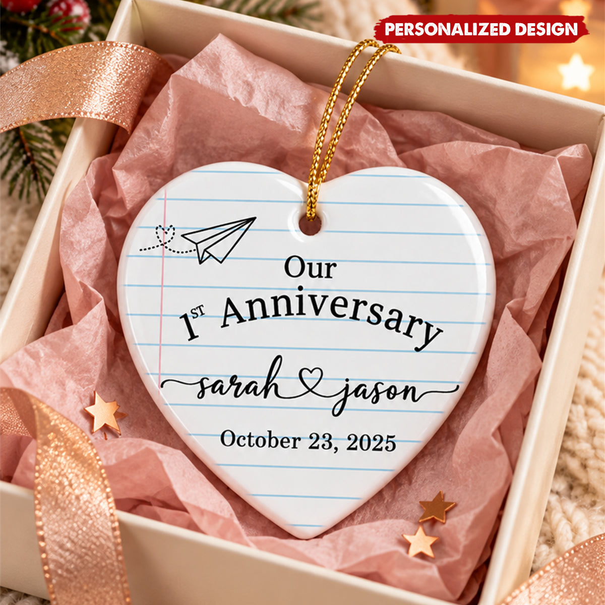 Personalized Our 1st Anniversary Heart Ornament - Custom Couple Names & Date Keepsake