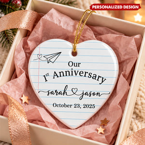 Personalized Our 1st Anniversary Heart Ornament - Custom Couple Names & Date Keepsake