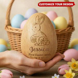 Personalized First Easter 2026 Wooden Egg, Gift For Baby Kids