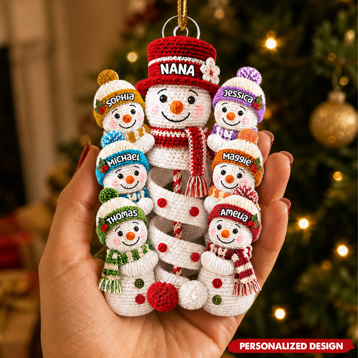 Personalized Snowman Family Acrylic Christmas Ornament - Custom Names Ornament