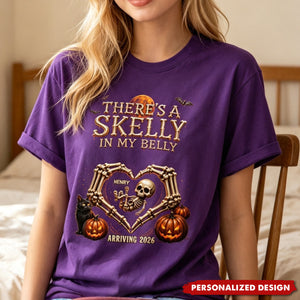 Personalized Halloween Skeleton Pregnancy Announcement T‑Shirt - Gift For Pregnant Women