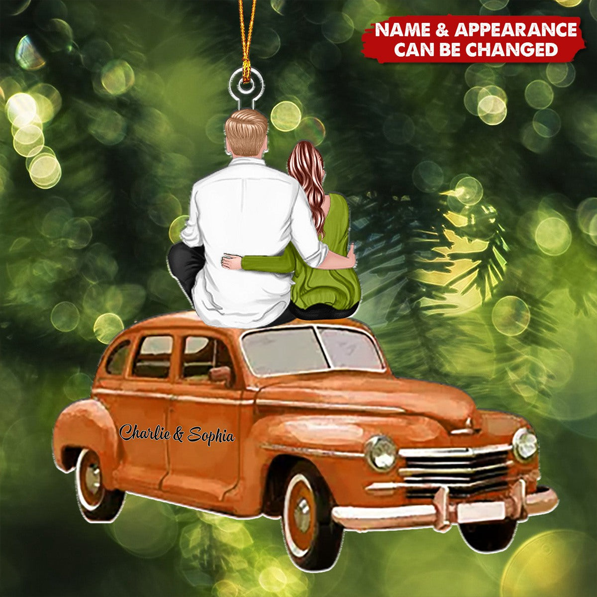 Back View Couple Sitting On Truck Valentine‘s Day Gift - Personalized Christmas Ornament