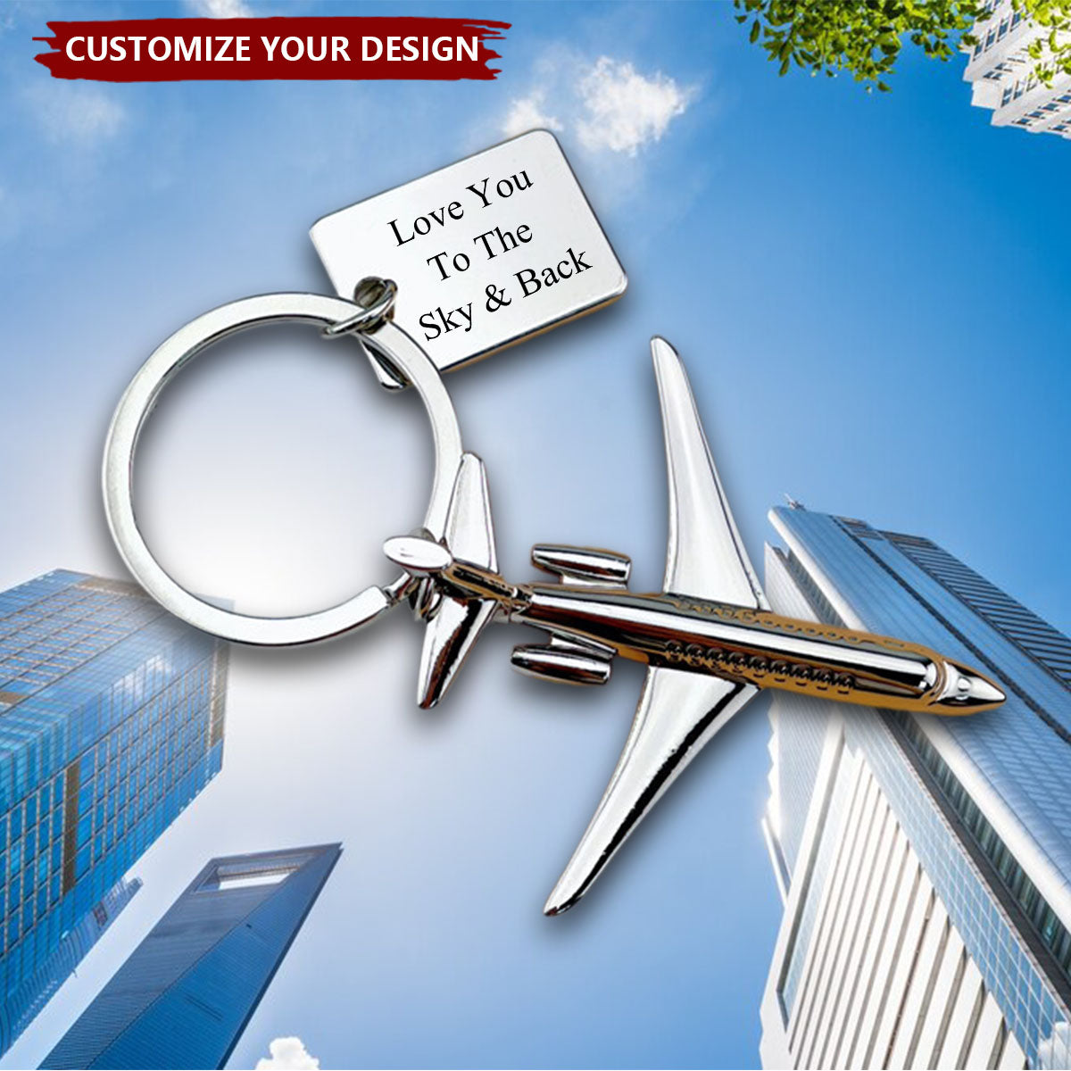 Engraved Twin-Engine Aircraft - Personalized Airplane Keychain, Gift for Pilot, Flight Attendant