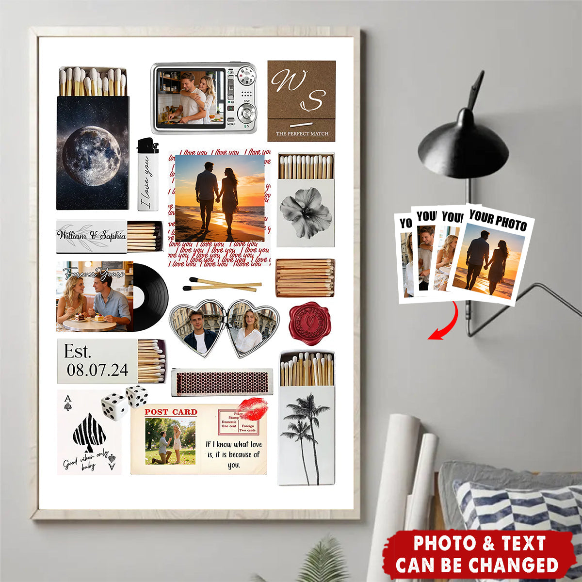 Nostalgia Couple Love Story Matchbook Collage Dopamine Decor Personalized Poster - Valentine Anniversary Gift