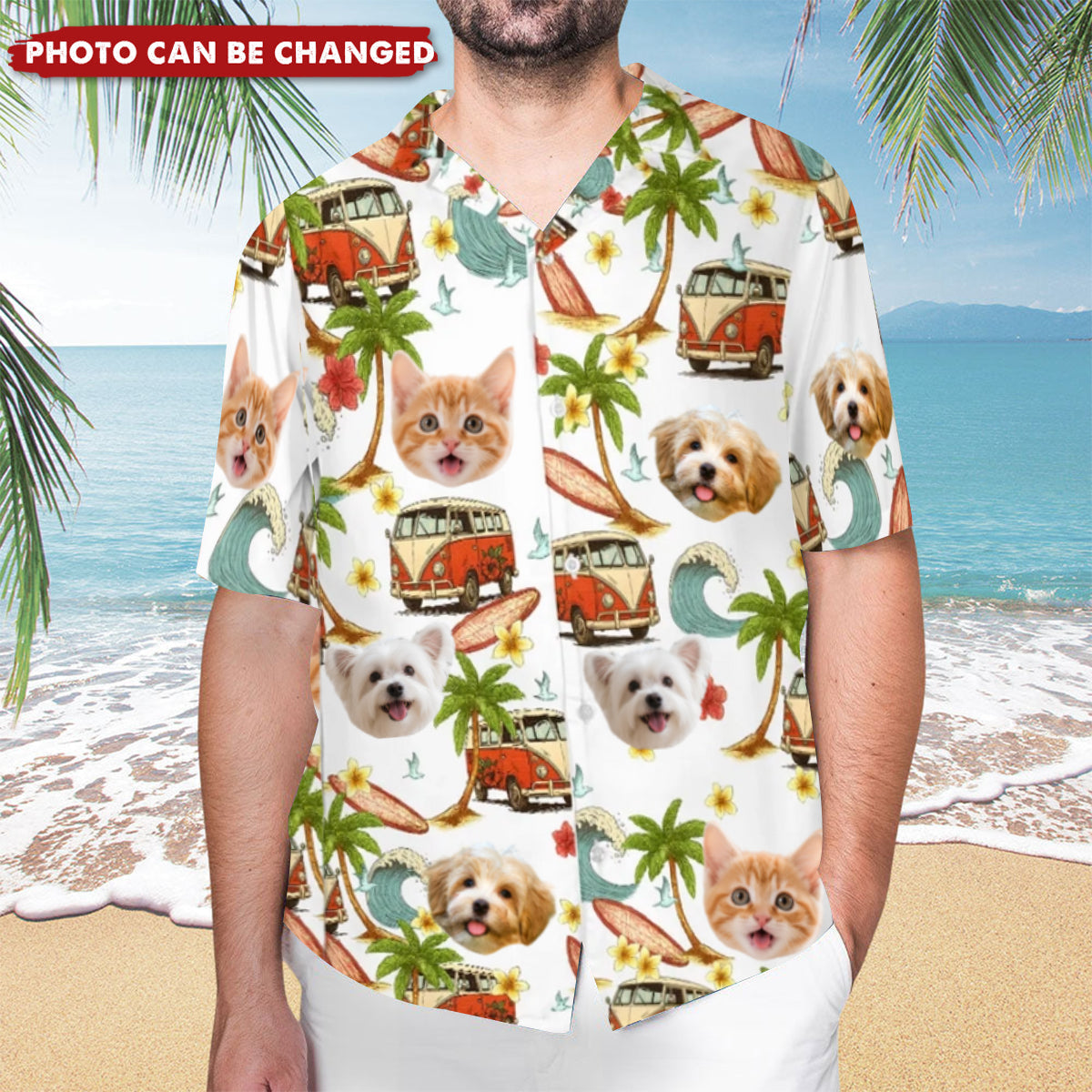 Summer Vibe Pattern Custom Dog Cat Face Personalized Hawaiian Shirt